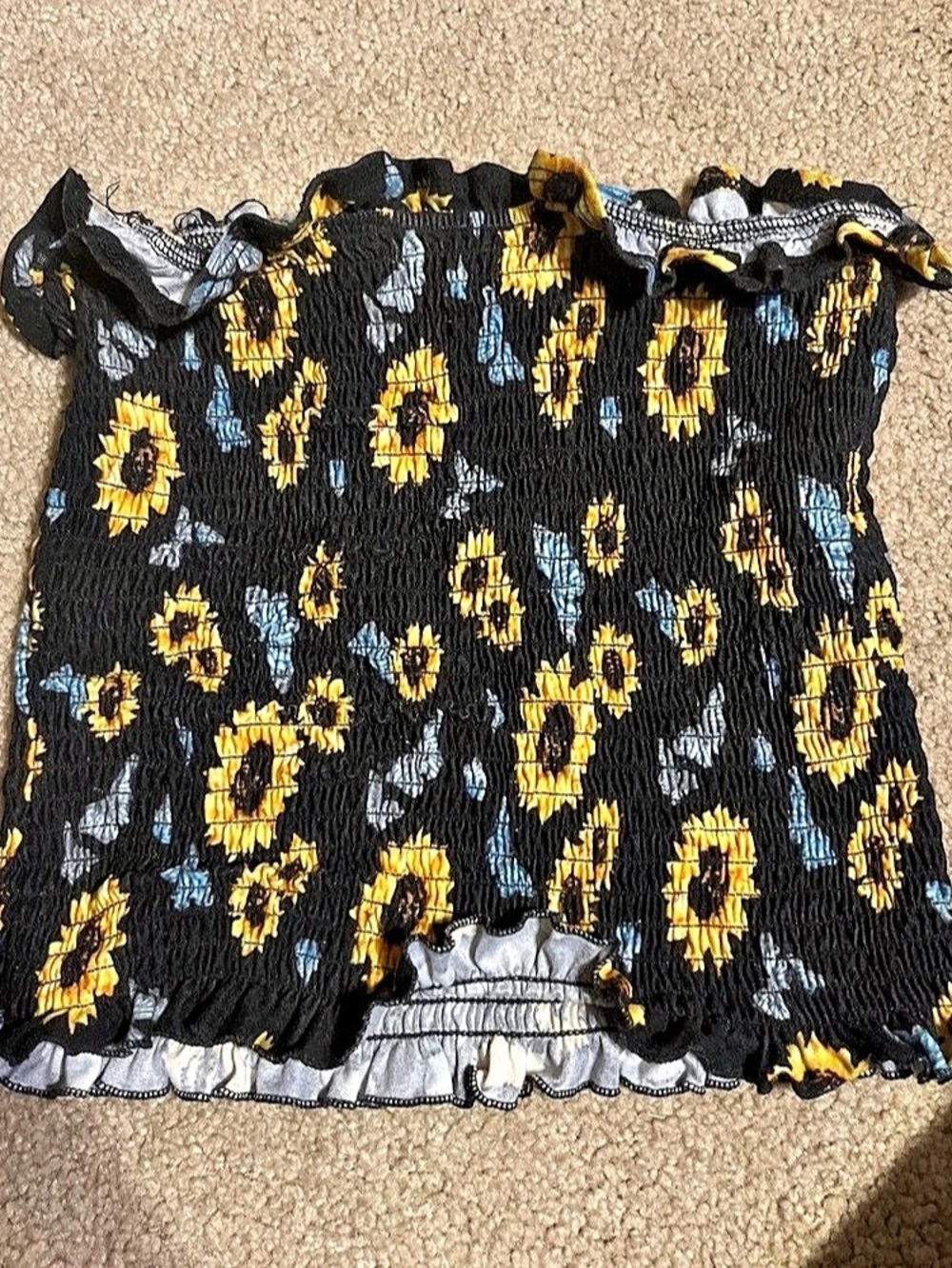 Rue21 Sunflower Print Smocked Tube Top Floral Black & Yellow Size Small